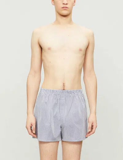 Sunspel Mens  Pinstripe Relaxed-fit Cotton Boxer Shorts In White Navy