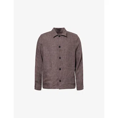 Sunspel Mens Dark Cedar26 Regular-fit Spread-collar Cotton And Linen Jacket Xl In Purple