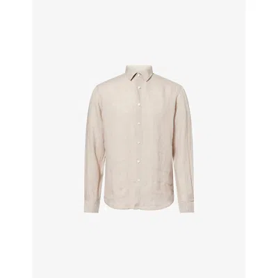 Sunspel Mens Regular-fit Long-sleeve Linen Shirt Hazelwood In Neutral