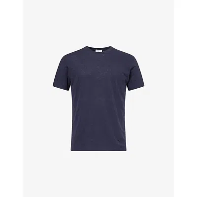 Sunspel Mens Navy Short-sleeve Cotton-linen T-shirt In Blue