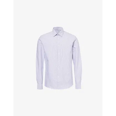 Sunspel Striped Cotton Oxford Shirt In White Navy Oxford Stripe