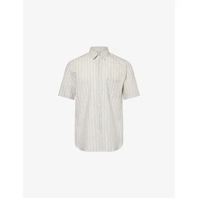 Sunspel Mens Striped Short-sleeves Cotton-poplin Shirt Impreza Ecru/dnm Stripe