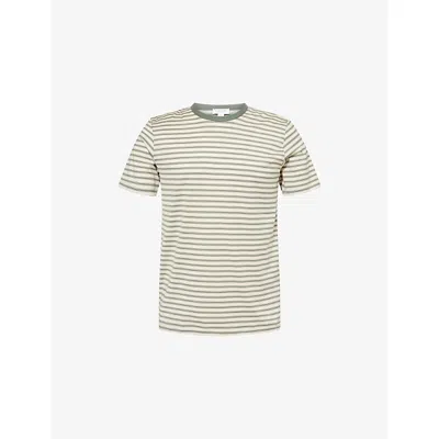 Sunspel Mens Undyed/dusk Green Stripe Classic Stripe-print Cotton-jersey T-shirt