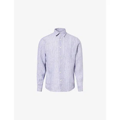 Sunspel Mens White/navy Linen Stripe Long-sleeve Linen Shirt Xl In Purple