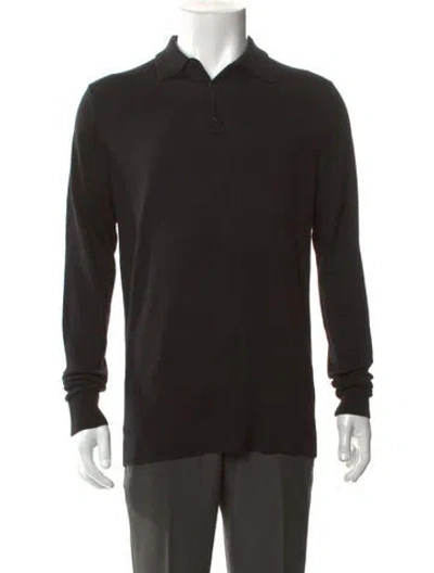 Pre-owned Sunspel Merino Wool Collar Polo Sweater In Black