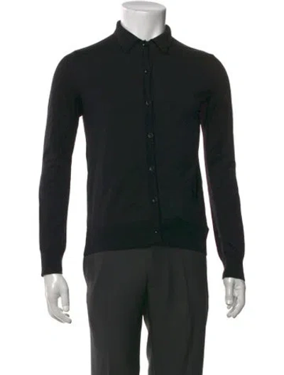 Pre-owned Sunspel Merino Wool Collar Pullover In Black
