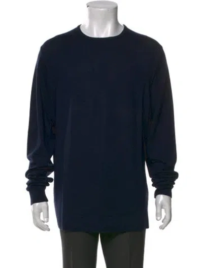 Pre-owned Sunspel Merino Wool Crew Neck Pullover In Blue