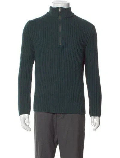 Pre-owned Sunspel Merino Wool Mock Neck Cardigan In Green