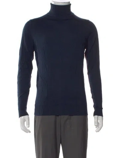 Pre-owned Sunspel Merino Wool Turtleneck T-shirt In Blue