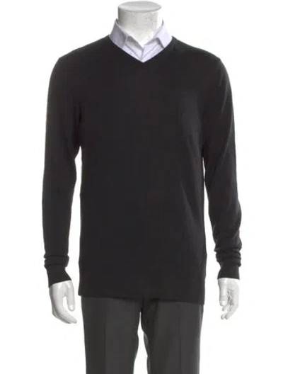 Pre-owned Sunspel Merino Wool V-neck Pullover In Black