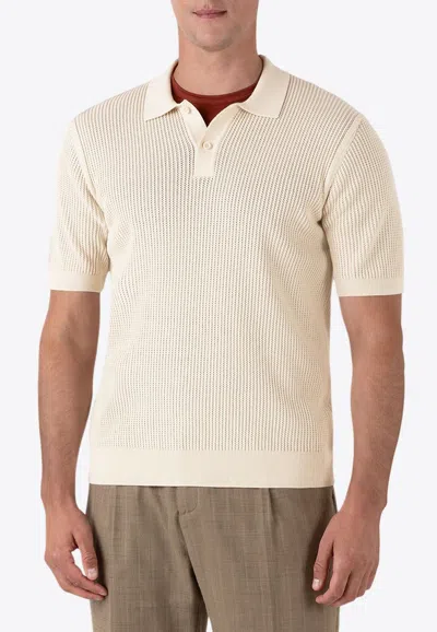 Sunspel Mesh Stitch Knitted Polo T-shirt In Neutral
