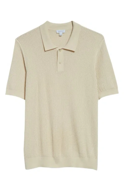 Sunspel Mesh Stitch Polo Sweater In Beige