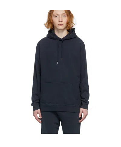 Sunspel Navy Blue Rope Hooded Sweater In Black