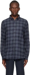 Sunspel Navy Check Shirt In Navy Tonal Check