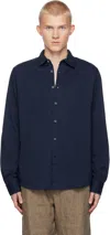 Sunspel Navy Cotton Cashmere Piqué Shirt In Navy Melange