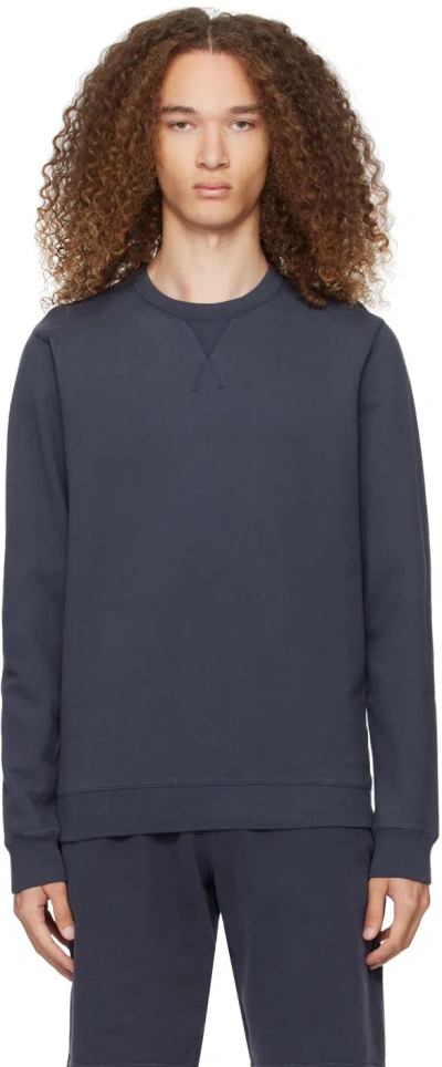 Sunspel Navy Crewneck Sweatshirt