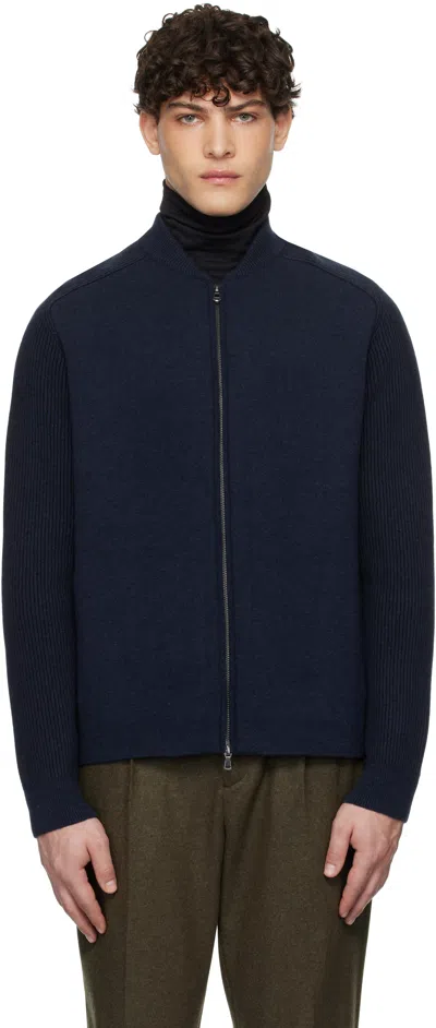 Sunspel Navy Double Faced Bomber Jacket