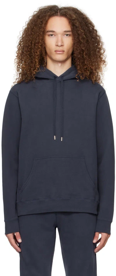 Sunspel Navy Drawstring Hoodie