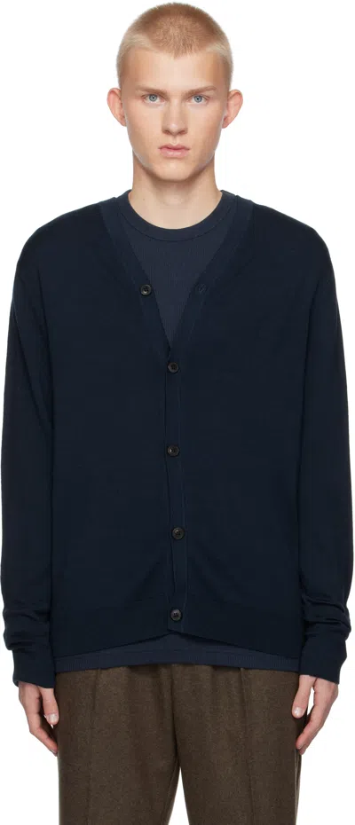 Sunspel Navy Extra‑fine Merino Cardigan In Light Navy