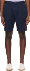 Sunspel Navy Pleated Shorts In Navy