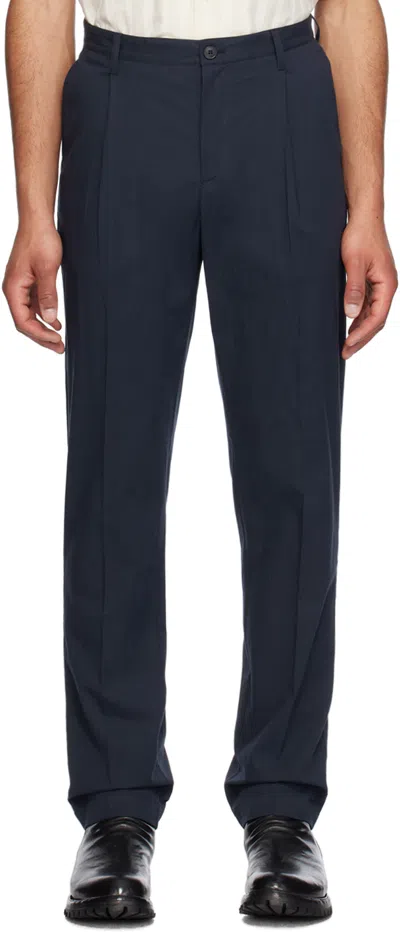 Sunspel Navy Pleated Trousers