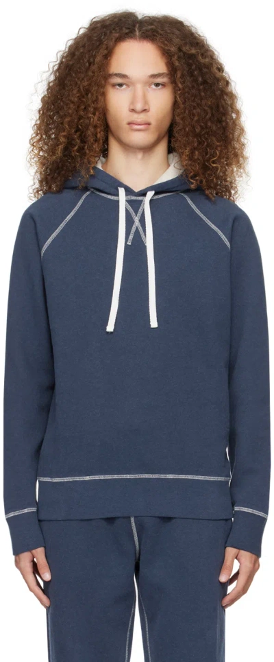 Sunspel Navy Raglan Hoodie In Navy Melange5