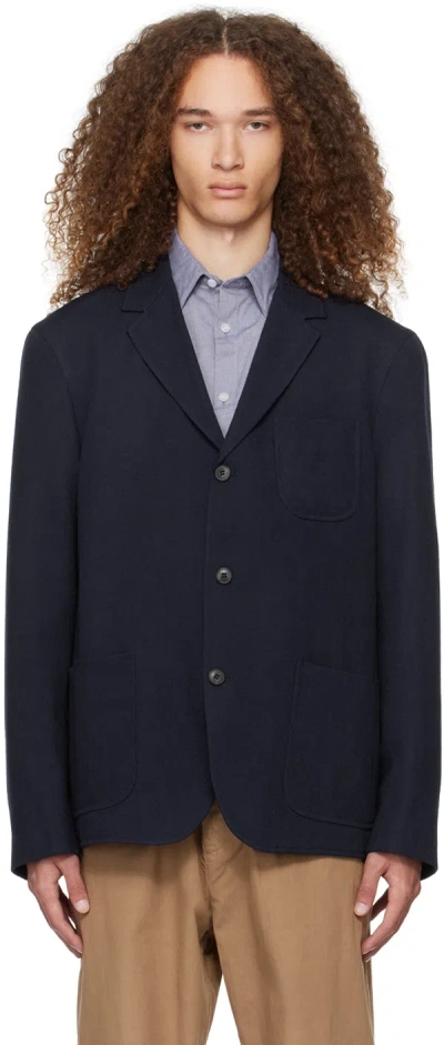 Sunspel Navy Three-button Blazer In Dark Navy