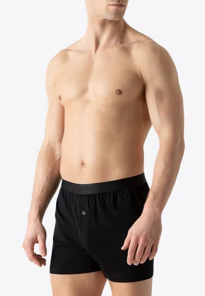 Sunspel One‑button Logo Boxer Shorts In Black