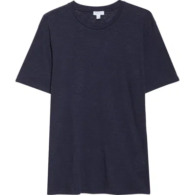 Sunspel Pima Cotton & Linen Slub T-shirt In Navy