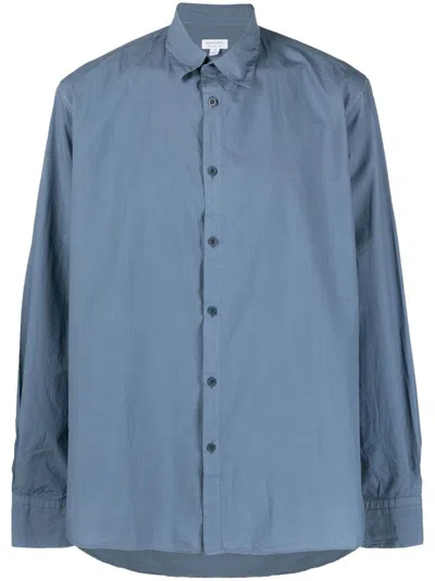 Sunspel Plain Cotton Shirt In Blue
