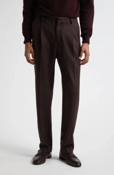 Sunspel Pleated Boiled Wool Trousers In Brown