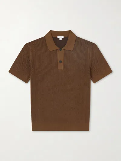 Sunspel Ribbed Cotton Polo-shirt In Brown