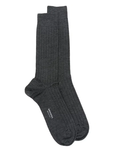 Sunspel Ribbed Socks In Gray