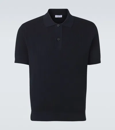 Sunspel Ribbed-knit Cotton Polo Shirt In Blue