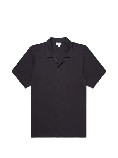 Sunspel Riviera Camp Collar Shirt In Black