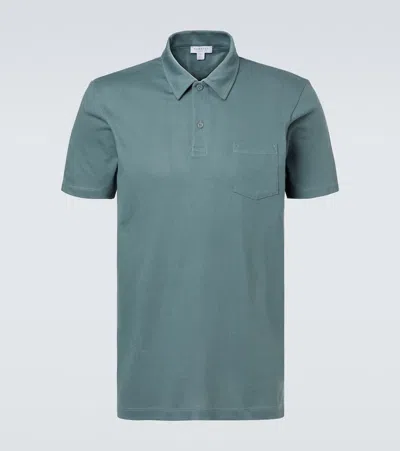 Sunspel Riviera Cotton Mesh Polo Shirt In Blue