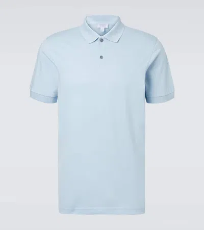 Sunspel Riviera Cotton Mesh Polo Shirt In Blue
