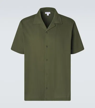 Sunspel Riviera Cotton Mesh Polo Shirt In Green