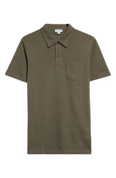 Sunspel Riviera Cotton Polo In Khaki