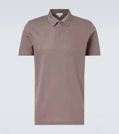 Sunspel Riviera Cotton Polo Shirt In Brown