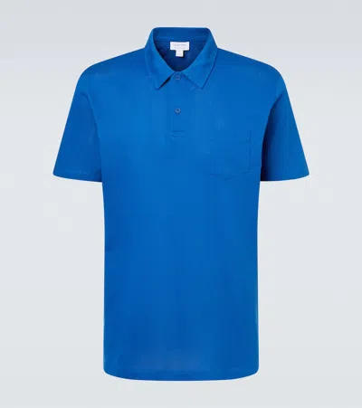 Sunspel Riviera Cotton Polo Shirt In Blue