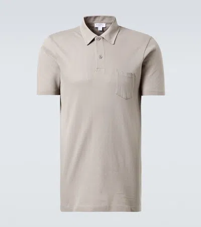 Sunspel Riviera Cotton Polo Shirt In Grey