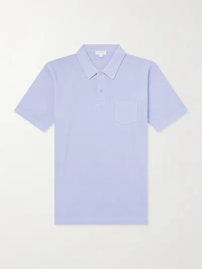 Sunspel Riviera Cotton-mesh Polo Shirt In Blue