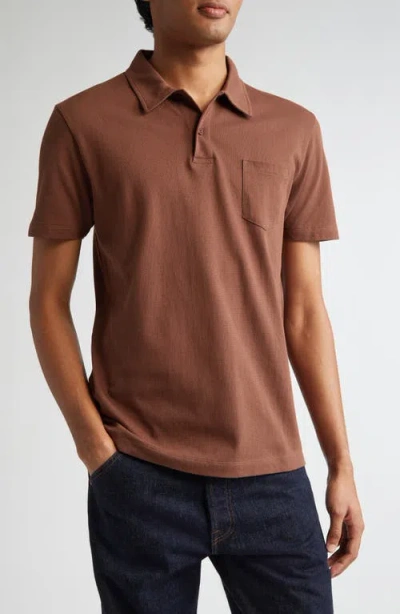 Sunspel Riviera Cotton Piqué Polo In Cocoa Brown