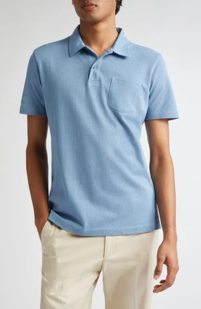 Sunspel Riviera Cotton Piqué Polo In Como Blue