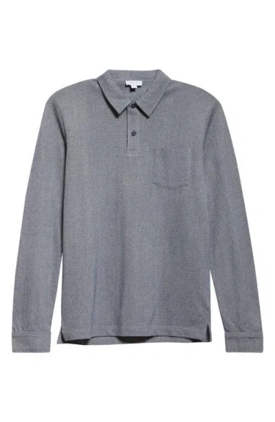 Sunspel Riviera Supima® Cotton Piqué Polo In Navy Twist