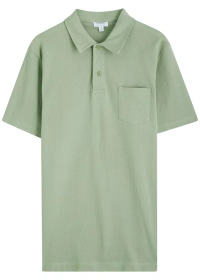 Sunspel Riviera Woven Cotton Polo Shirt In Green