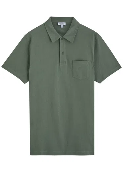 Sunspel Riviera Woven Cotton Polo Shirt In Green