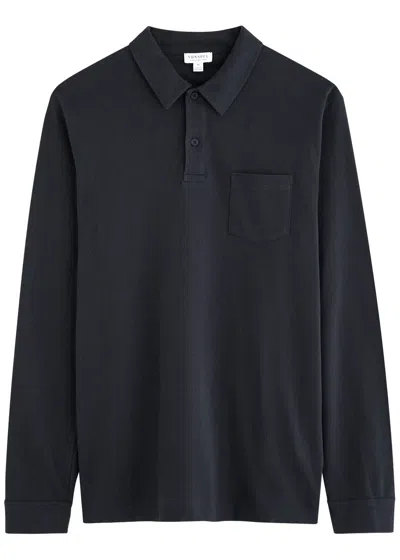 Sunspel Riviera Woven Cotton Polo Shirts In Navy