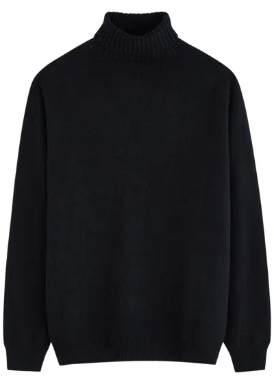 Sunspel Roll-neck Wool Jumper In Navy